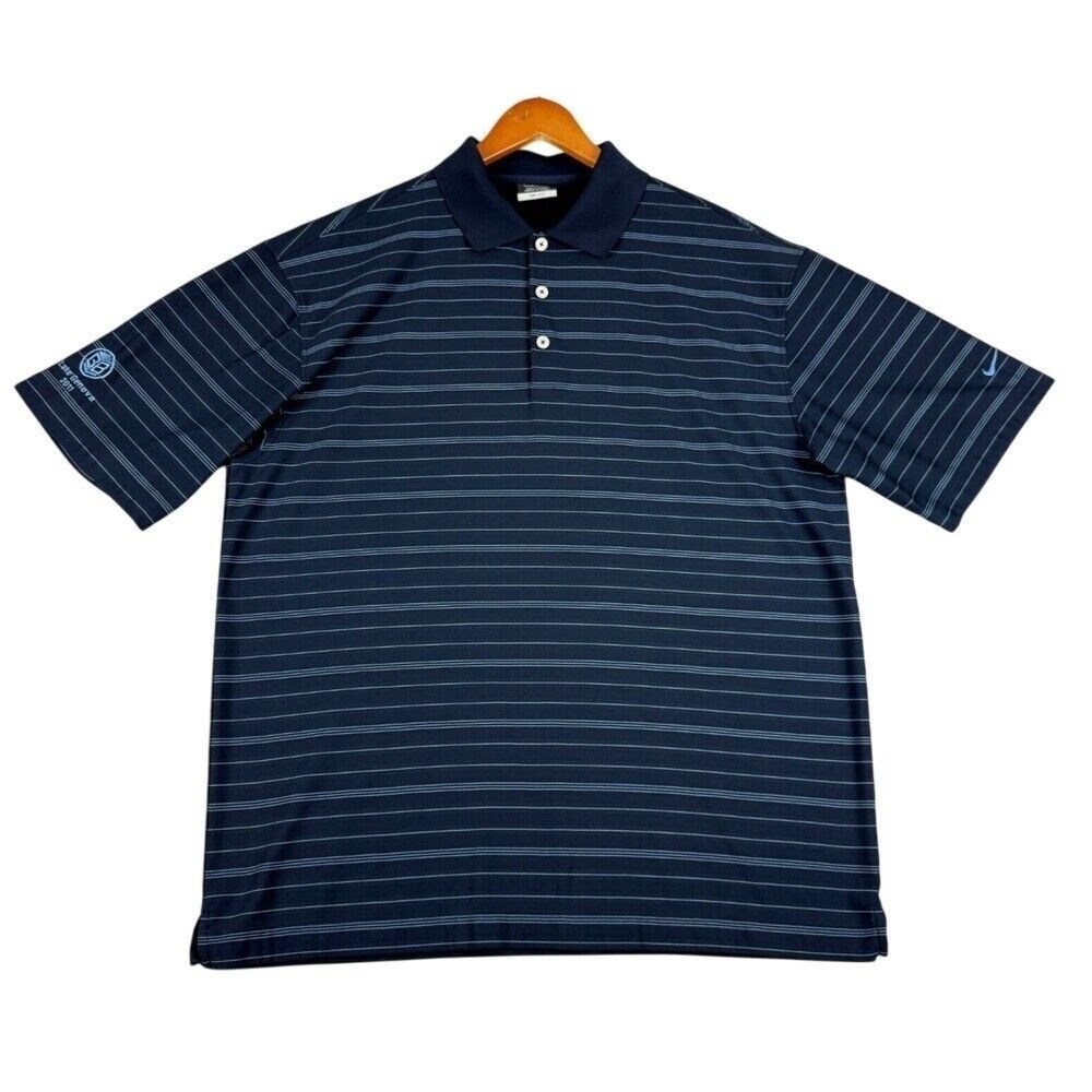 Nike Dri-Fit Golf Polo Shirt Mens Large Blue Striped Lake Geneva 2011 Embroidery